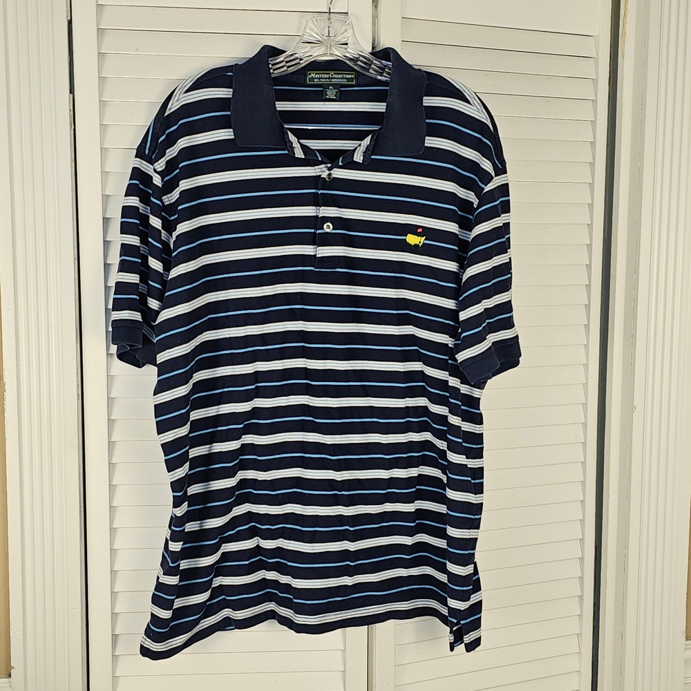 Masters Collection 60's Two Ply Mercerized Navy Striped Polo Golf Shirt XL